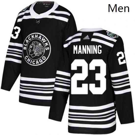 Mens Adidas Chicago Blackhawks 23 Brandon Manning Authentic Black 2019 Winter Classic NHL Jerse